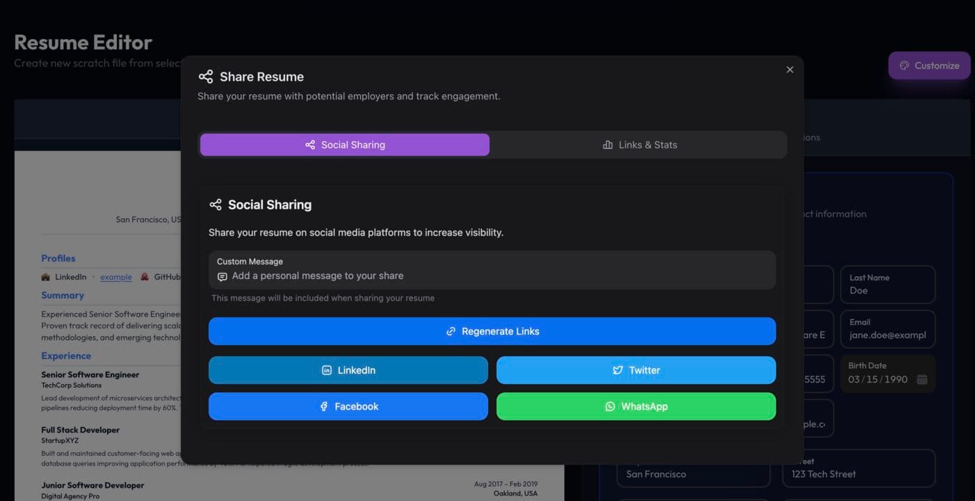 Share on Social Media demo screenshot
