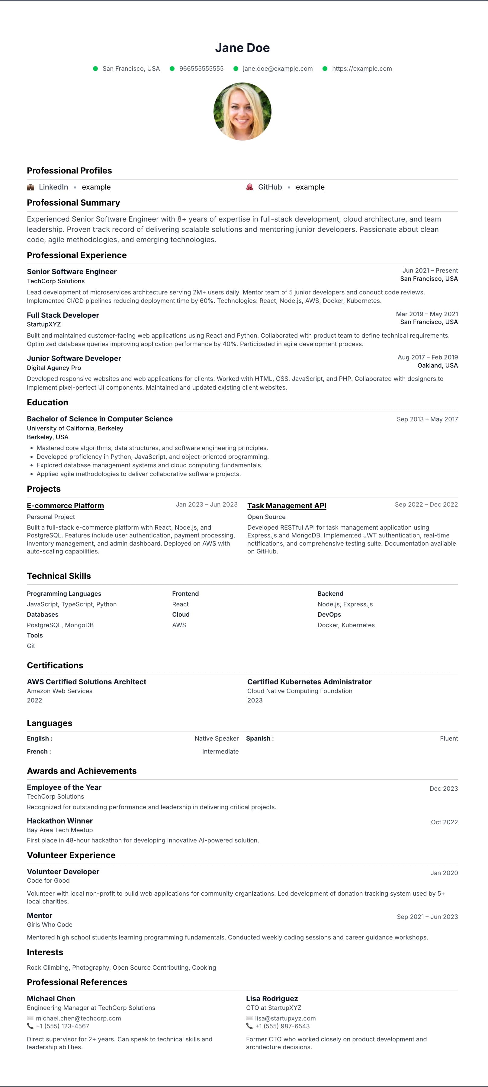 Atlas resume template preview