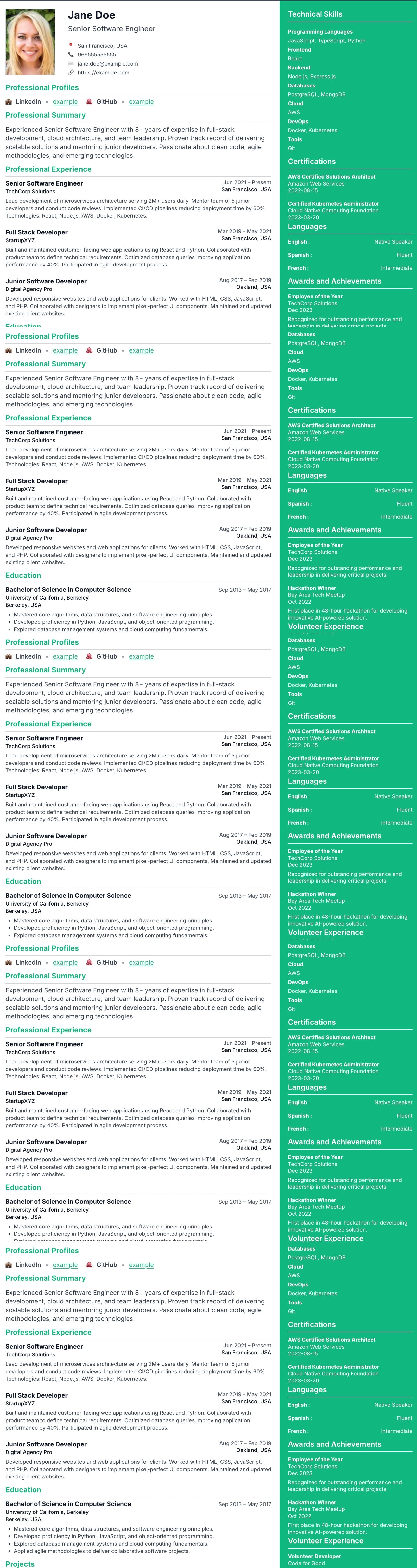 Cascade resume template preview