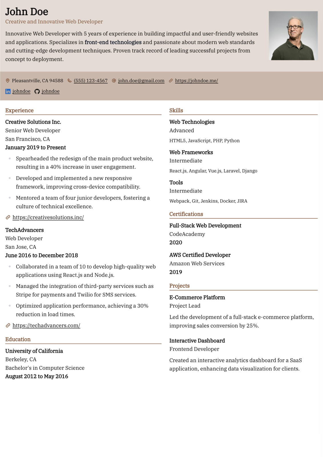 Verde resume template preview